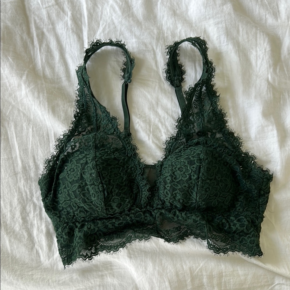 Aerie Green Lace Bralette with Scalloped Edges
